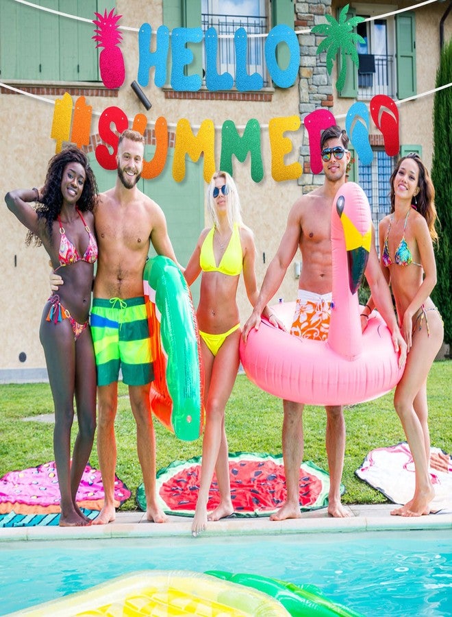 XIHIRCD لافتة "مرحباً بالصيف"، لافتة صيفية لامعة، زينة حفلات صيفية ملونة جاهزة، زينة حفلات صيفية على شكل أناناس وجوز الهند، زينة منزلية للمنزل والمكتب والحديقة - Image 3